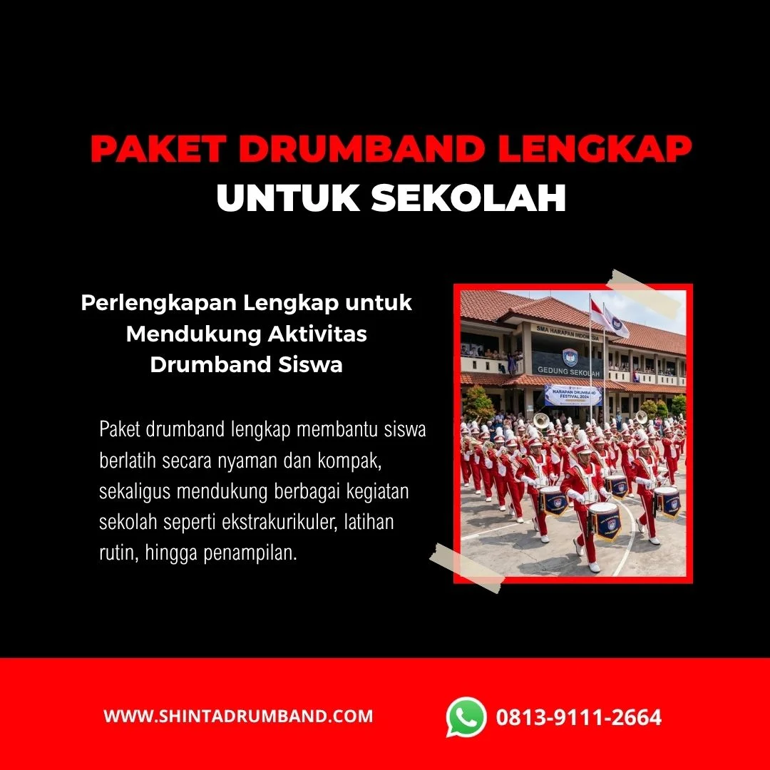 Paket alat drumband sekolah untuk kegiatan latihan dan pertunjukan