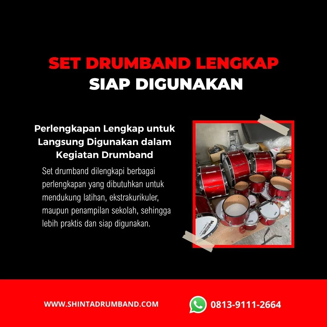 Set drumband lengkap terdiri dari snare bass tenor tomtom dan marchingbell